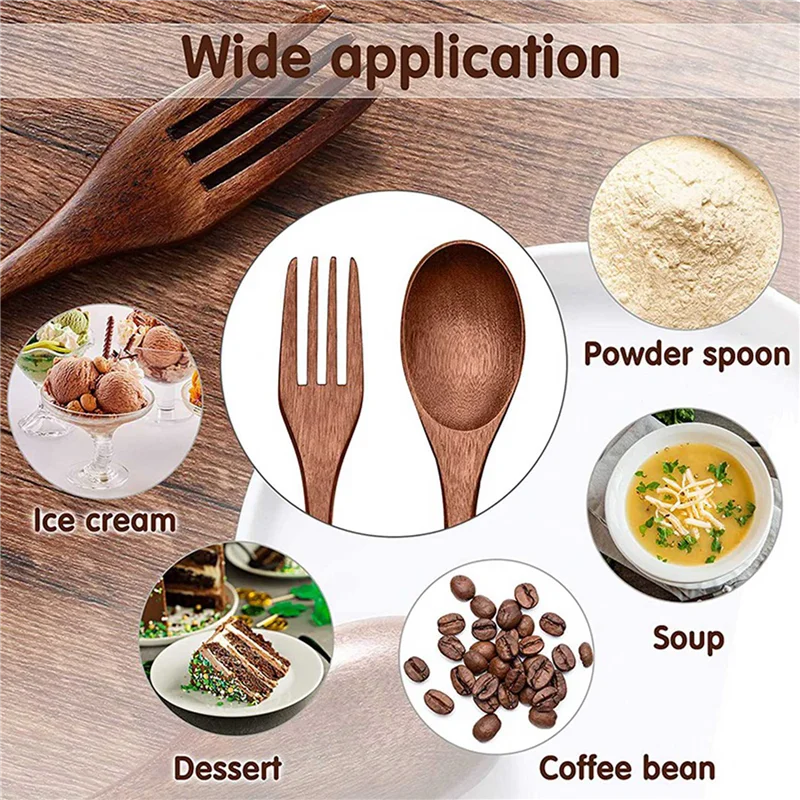 

ABUN-80Pcs Wooden Spoons Forks Set Including Wooden Spoons And Wooden Forks Japanese Wooden Utensil Set Reusable Handmade