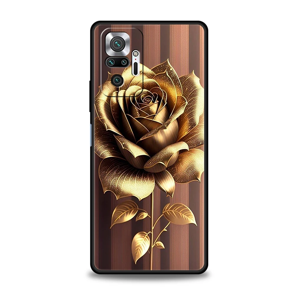 Gold Rose Love Heart Phone Case Cover for Redmi 13C 10C Note 13 12 10 11 Pro 7 8T K40 K50 Gaming Pro Plus Silicone Soft Shell