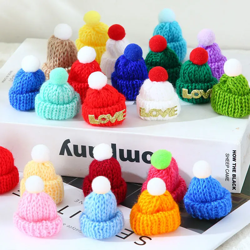 5-50Pcs Mini Knit Hats Christmas Knitting Wool Yarn Hats Cute Doll Hat Christmas Tree Ornament For DIY Craft Hair Jewelry Making