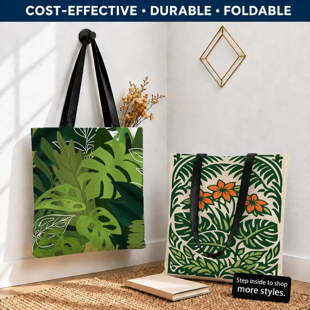 

Fern illustration Storage Bags Polyester Canvas Tote Lightweight Foldable Reusable Shopping Bag Shoulder Straps