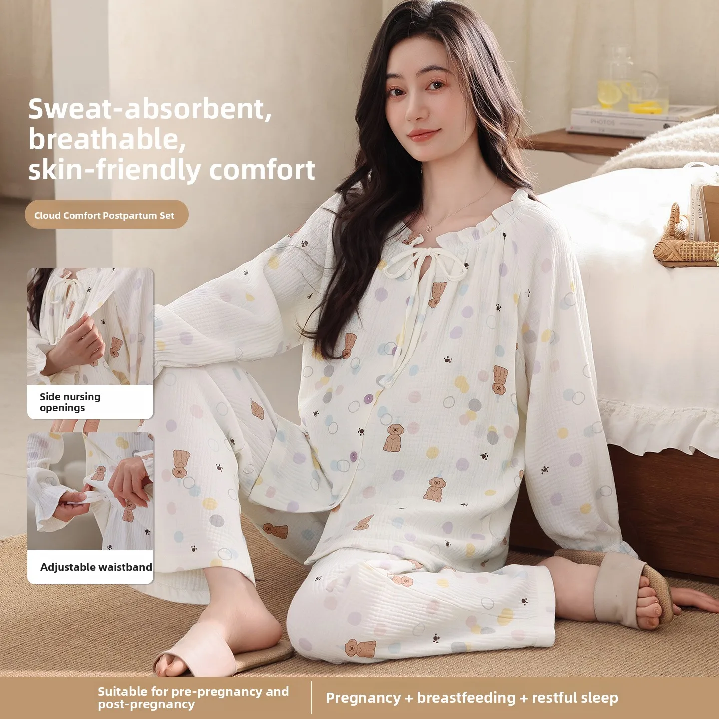 camicia-da-notte-premaman-in-garza-di-cotone-per-primavera-e-autunno-con-vita-regolabile-traspirante-per-allattamento-e-sonno