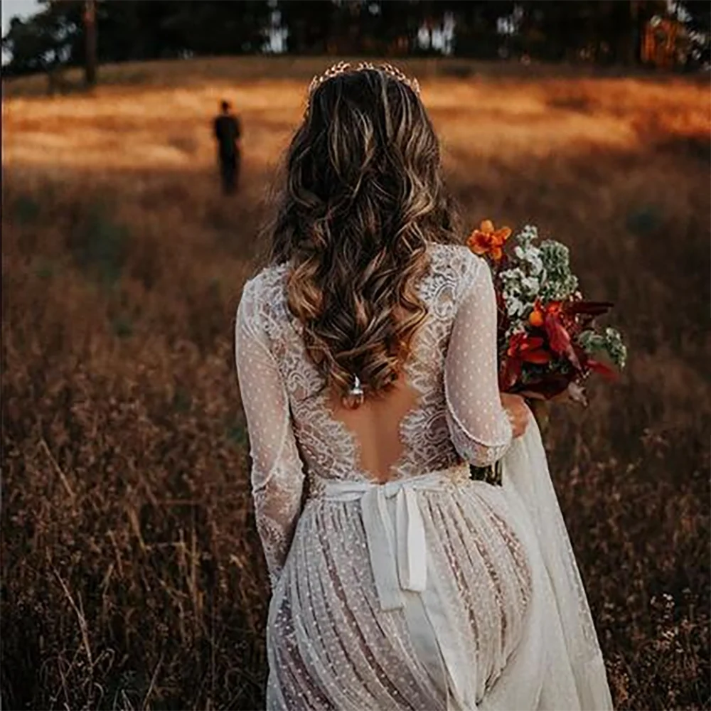 Классические кружевные прямые свадебные платья с v-образным вырезом и открытой спиной, свадебные платья по индивидуальному заказу