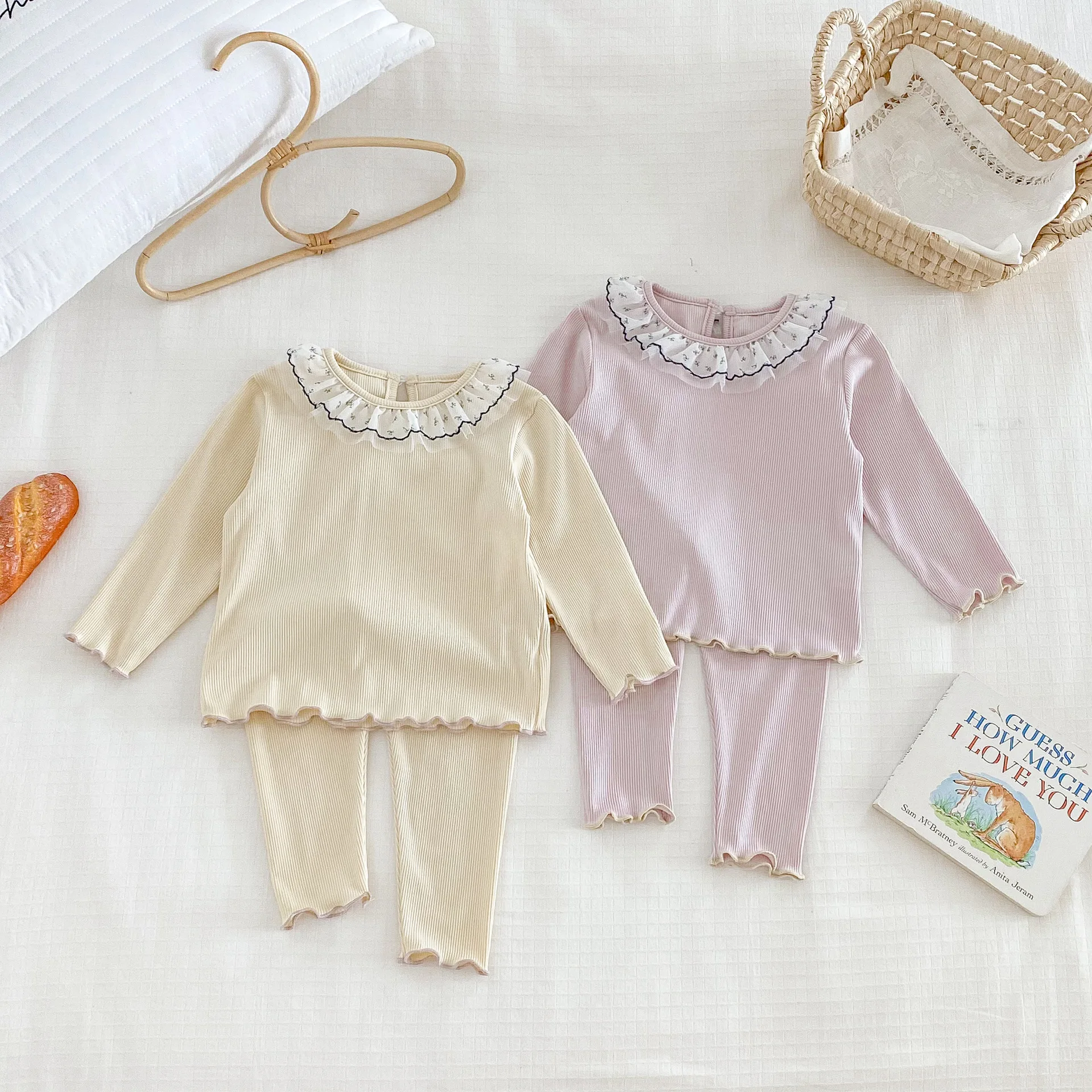 

2025 Autumn New Children Home Clothes Set Boys Girls Tops + Pants Casual 2pcs Suit Kids Toddler Cotton Lace Pajamas Outfits