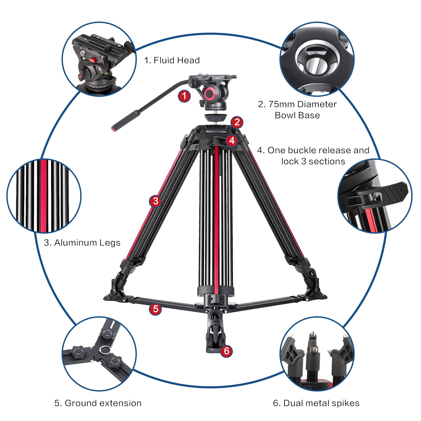 miliboo video tripod professional camera stand with ground spreader for dslr camcorder wedding photography travel quick shipping