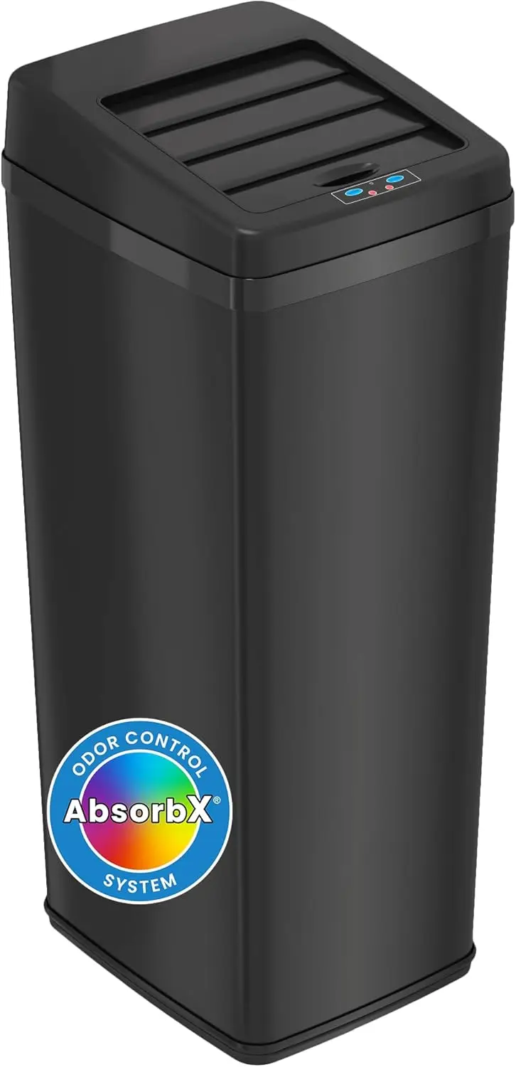 

14 Gallon Slide Open Lid Kitchen Trash Can with, Black Stainless Steel Rectangular Motion Sensor Trashcan for Home Office