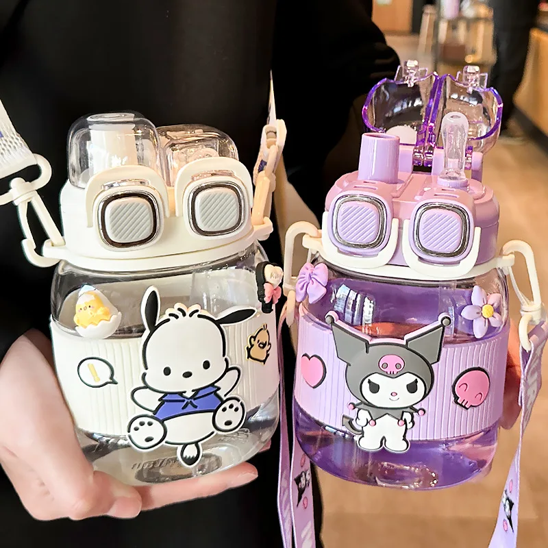 

Sanrios Hellokitty Kids Water Cup Cartoon Pochacco Straw Cup Cute Kuromi Travel Portable Water Bottle Anime Double Drinking Cup