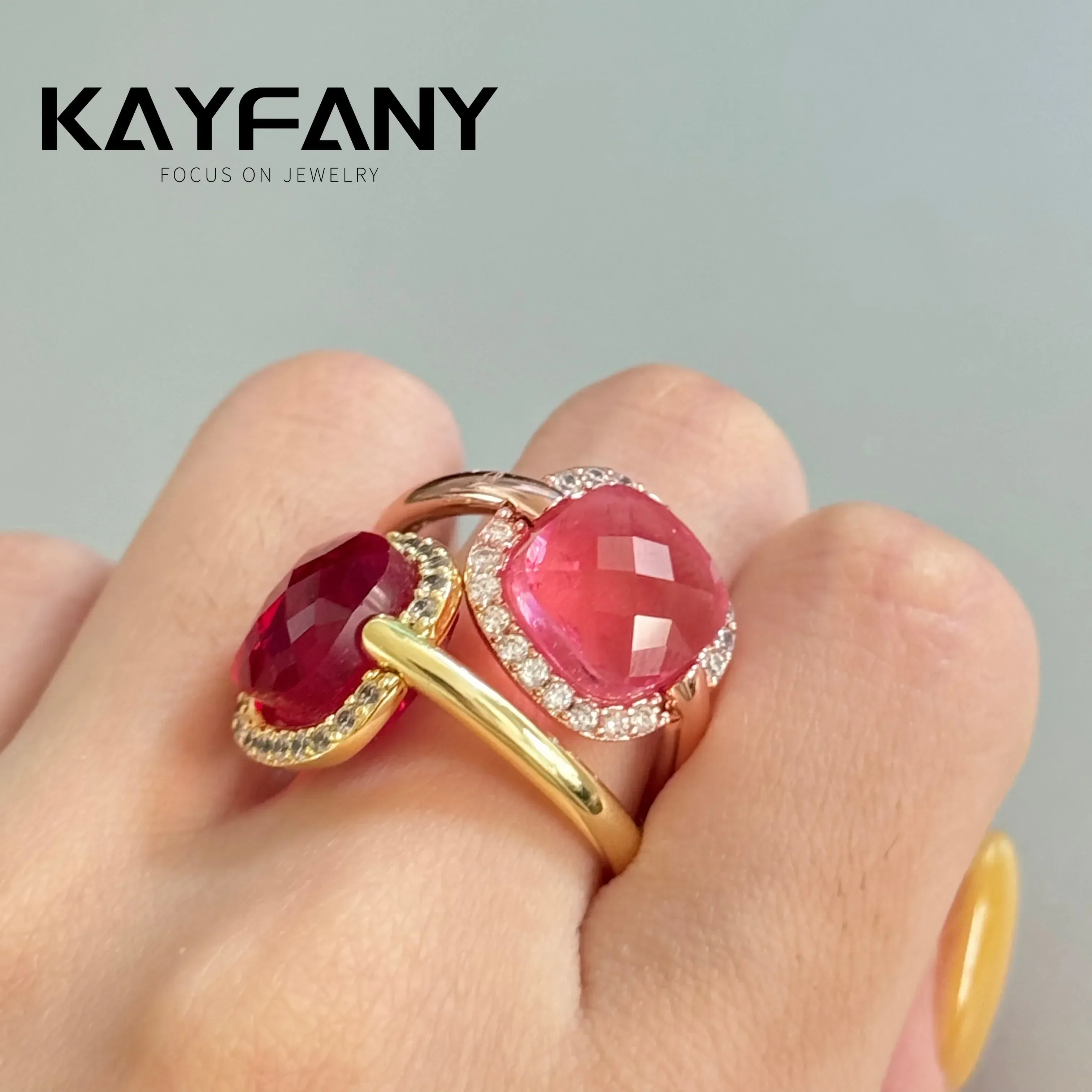 Kayfany Removable Stone Nudo Ring for Women Inlay Zircon with BlueTopaz Perfume Bottle Shape Elegant Fashion Jewelry two for one