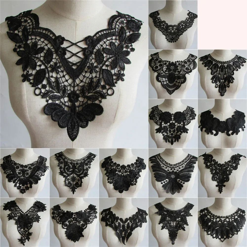 Black Lace Fabric Applique Sewing Embroidery Lace Collar Neckline DIY Trim Decorative Ladies Clothes Accessories Scrapbooking