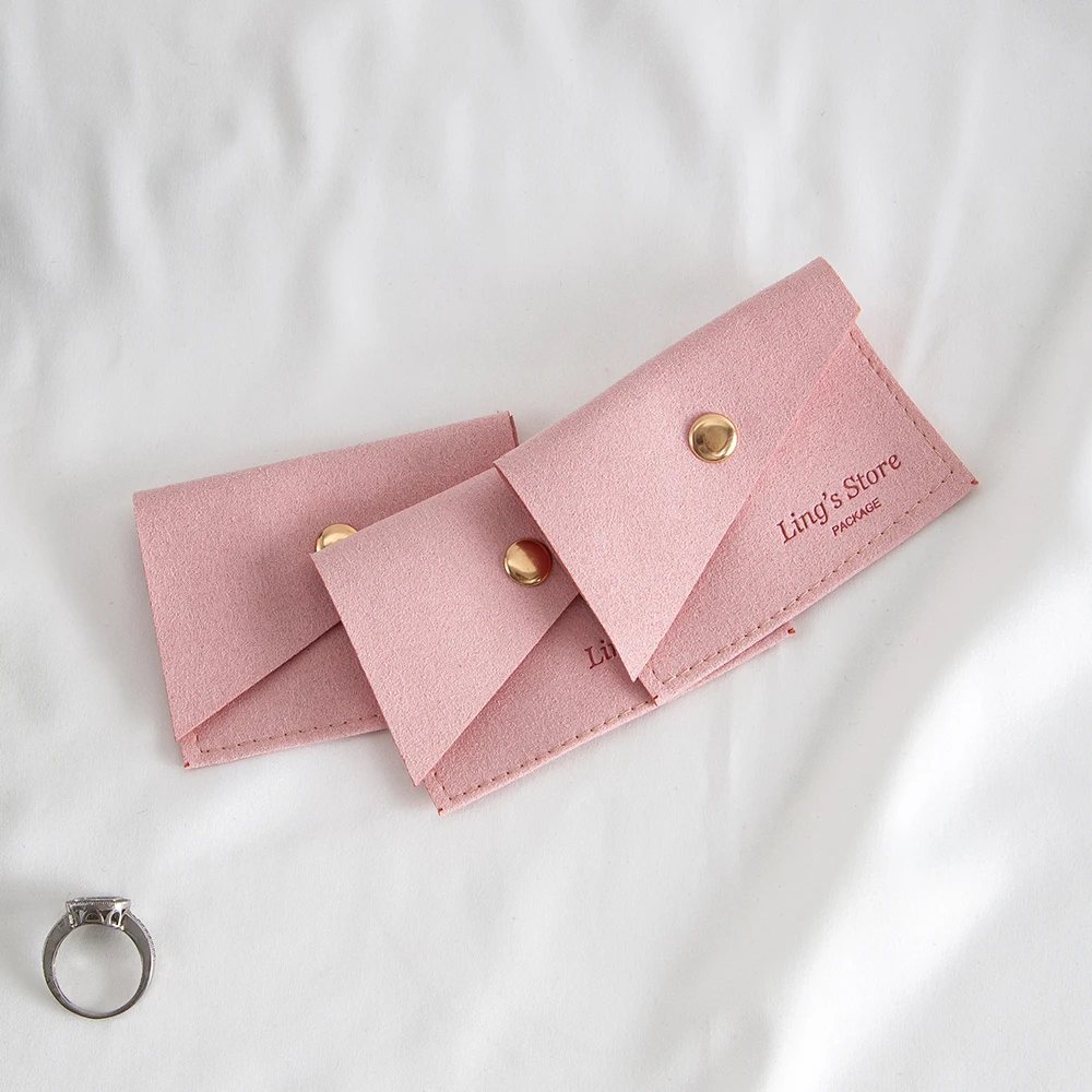 50pcs Personalized Velvet Jewelry Bag Microfiber Snap Button Portable Pouches Earrings Rings Storage Bracelet Necklace Packaging