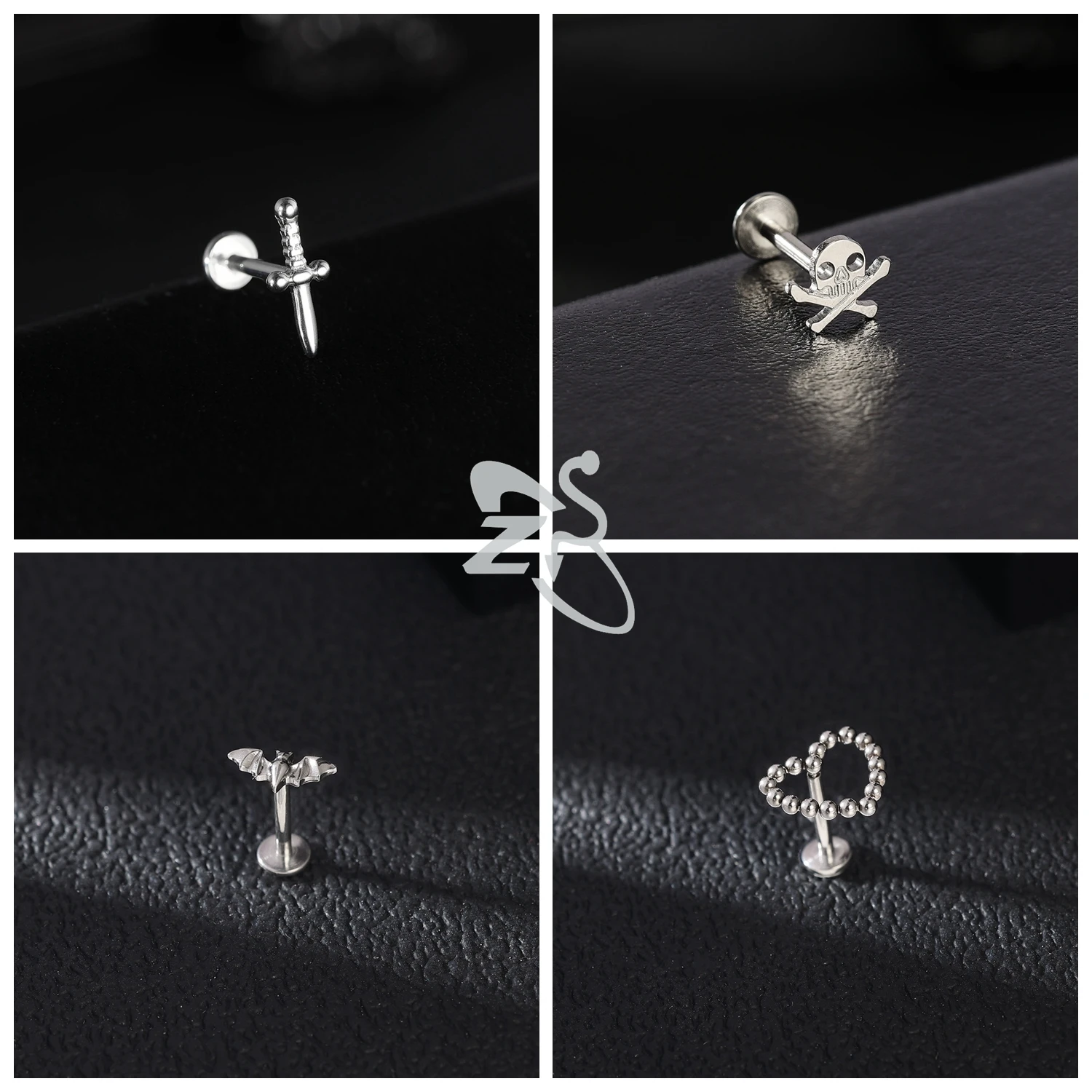 ZS 1 PC G23 Titanium Thread Lip Labret Piercing Women Men 16G Punk Bat Snake Ear Studs Crystal Cartilage Helix Piercings Earring