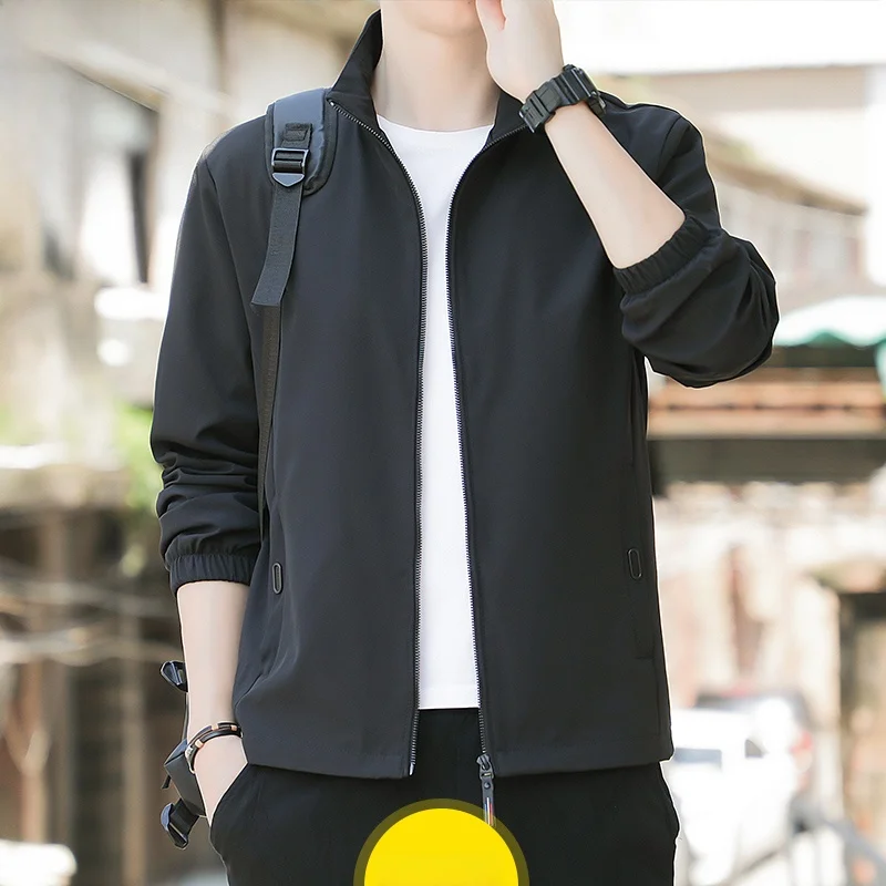 

Yu Zhaolin Men's Casual Loose Jaet Spring Autumn Faionable Youth Polyester Fiber Long Sve Stand Collar Color