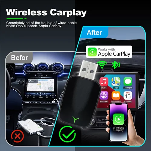 Imagen 2 del producto Nuevo Cable a inalámbrico Carplay Android 2 en 1 adaptador automático dispositivo para coche caja inteligente Plug and Play 5Ghz Wifi conexión rápida
