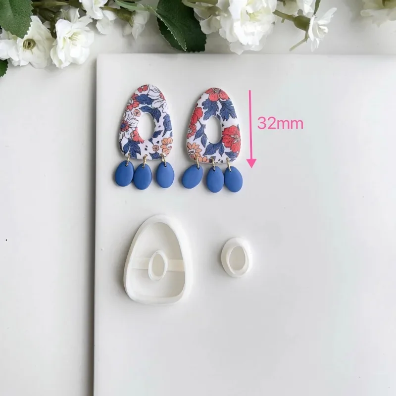 DIY anting-anting tembikar lembut pemotong Ins gaya Perancis anting-anting buatan tangan polimer tanah liat cetakan Oval anting-anting perhiasan liontin cetakan pemotong