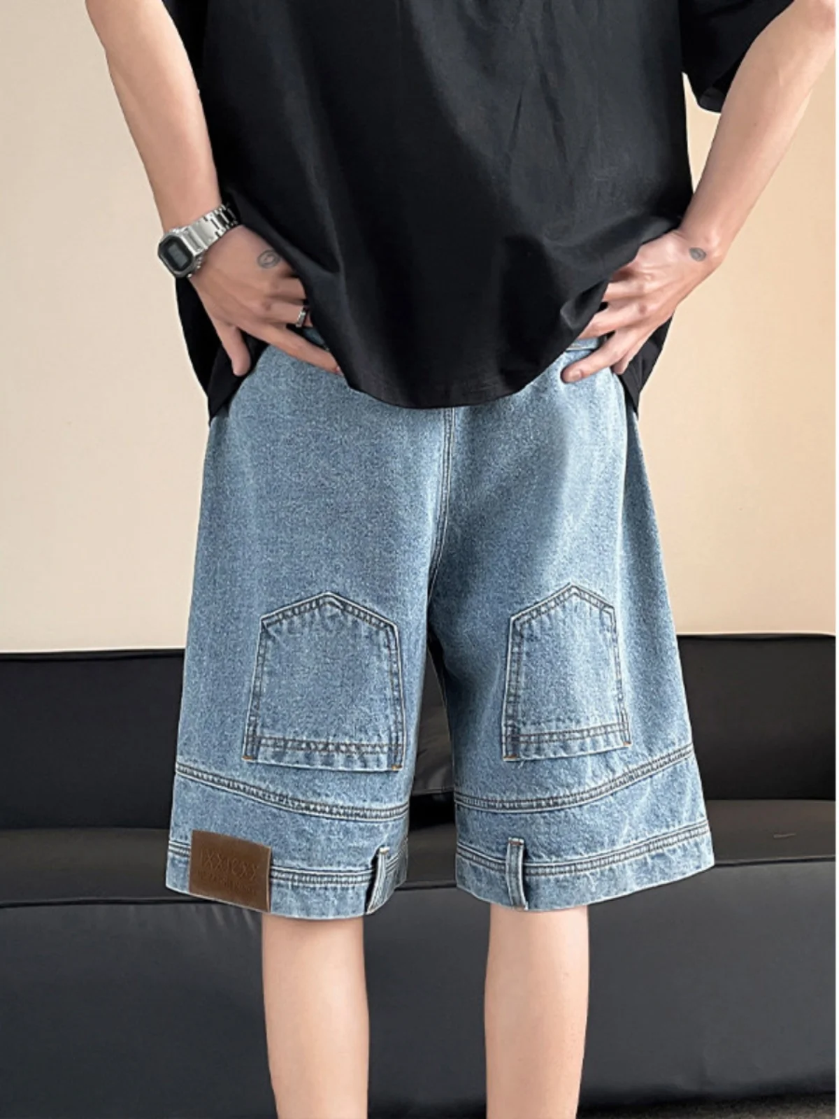 

American Sle Men's Jeans orts Five-Quarter Loose Casual Pants Summer Trendy Brand Youth Moisture ng Straight Leg Jeans