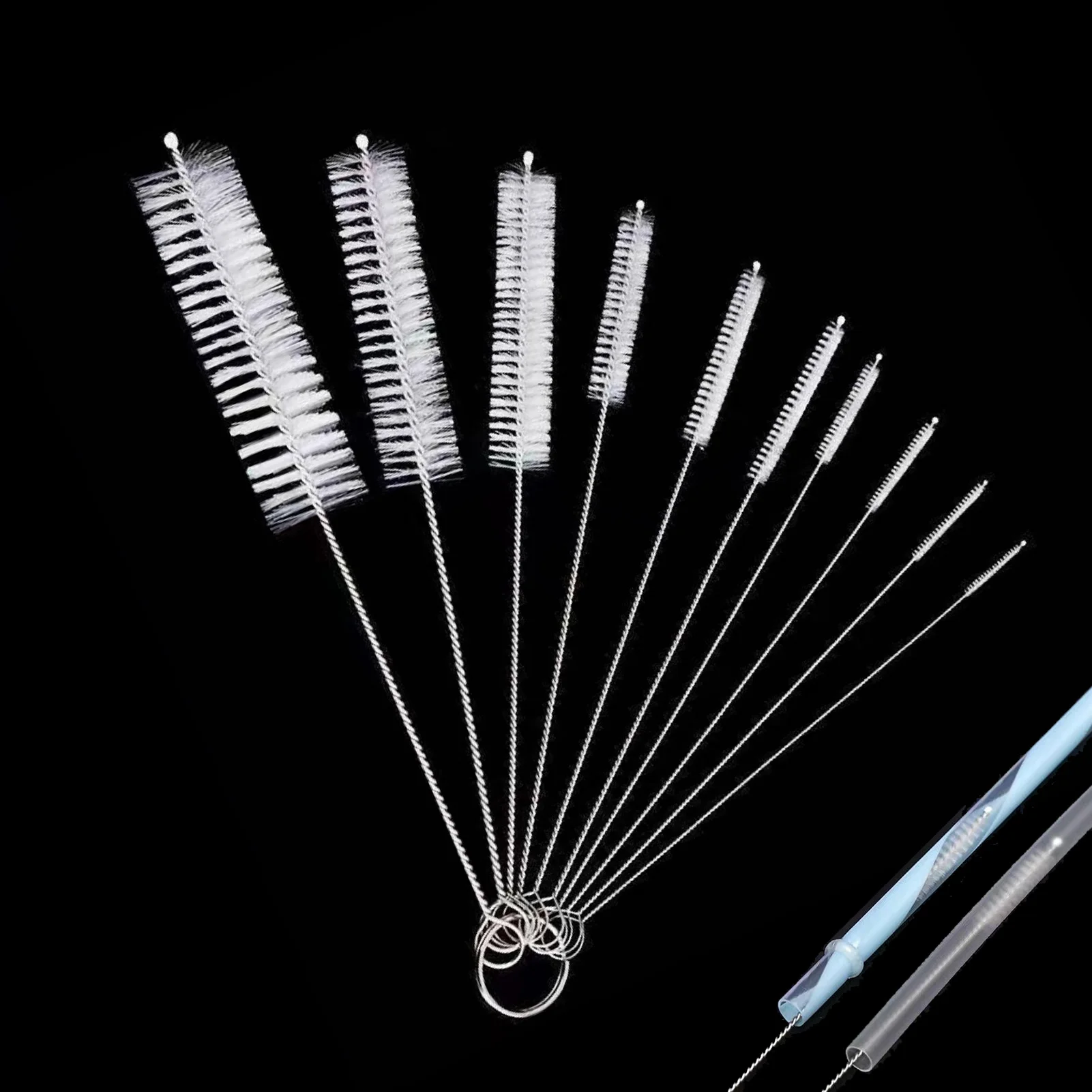 10pcs/set Stainless Steel Flexible Tube Brush For Cleaning Straw Cleaner Teapot