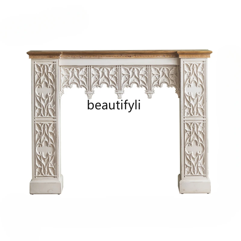 French Retro Solid Wood Fireplace American Marble Entrance Cabinet French Living Room Curio Cabinet European Style Fake Fire