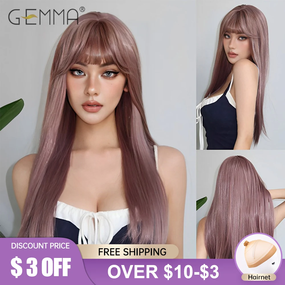 GEMMA Long Light Purple Straight Wig Synthetic Lolita Cosplay Wigs with Bangs for Women Heat Resistant Party Daily Natural Hair