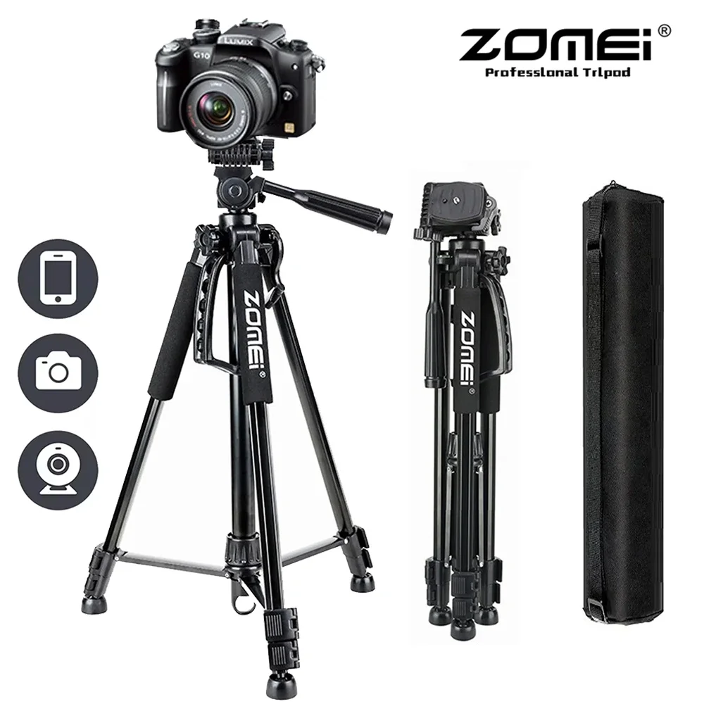 ZOMEI 155cm 61\'\' Tall Light-weght Aluminium Floor Tripod with 360 Degree Rotation Panorama Head for Mobile and Profession Camera