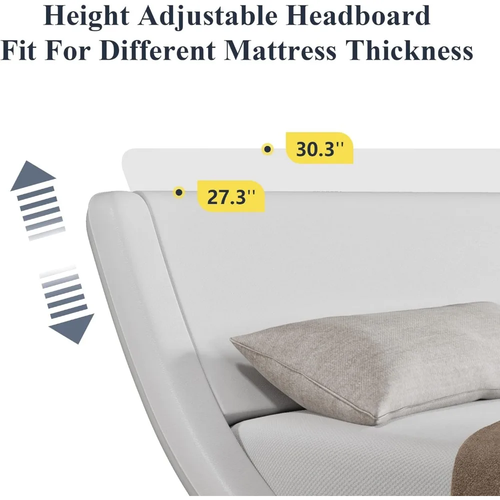 Cadre de lit plateforme rembourré Allewie Queen Size avec tête de lit ergonomique et réglable, design moderne en traîneau à profil bas – Facile