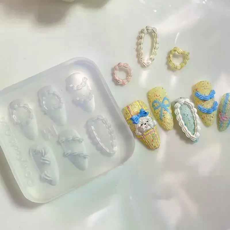 แม่พิมพ์เล็บซิลิโคน 3 มิติคุณภาพสูง ดีไซน์ครีมโบว์แบร์ เหมาะสำหรับงาน DIY ศิลปะบนเล็บและทำเล็บ