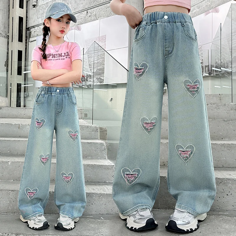 

2025 Spring and Autumn Girls' Clothing Loose Slim-fit Tooling Jeans High Quality High Quality