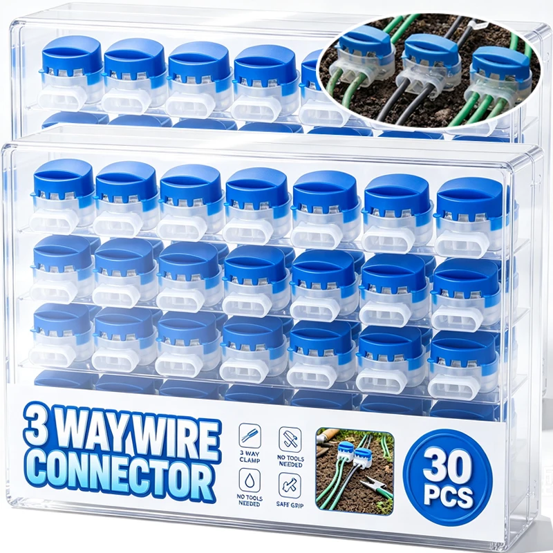30/1PCS Outdoor 3-Way Wire Connectors Quick Splice and Repair for Cables Irrigation Landscape Lighting Terminal Block Wholesale