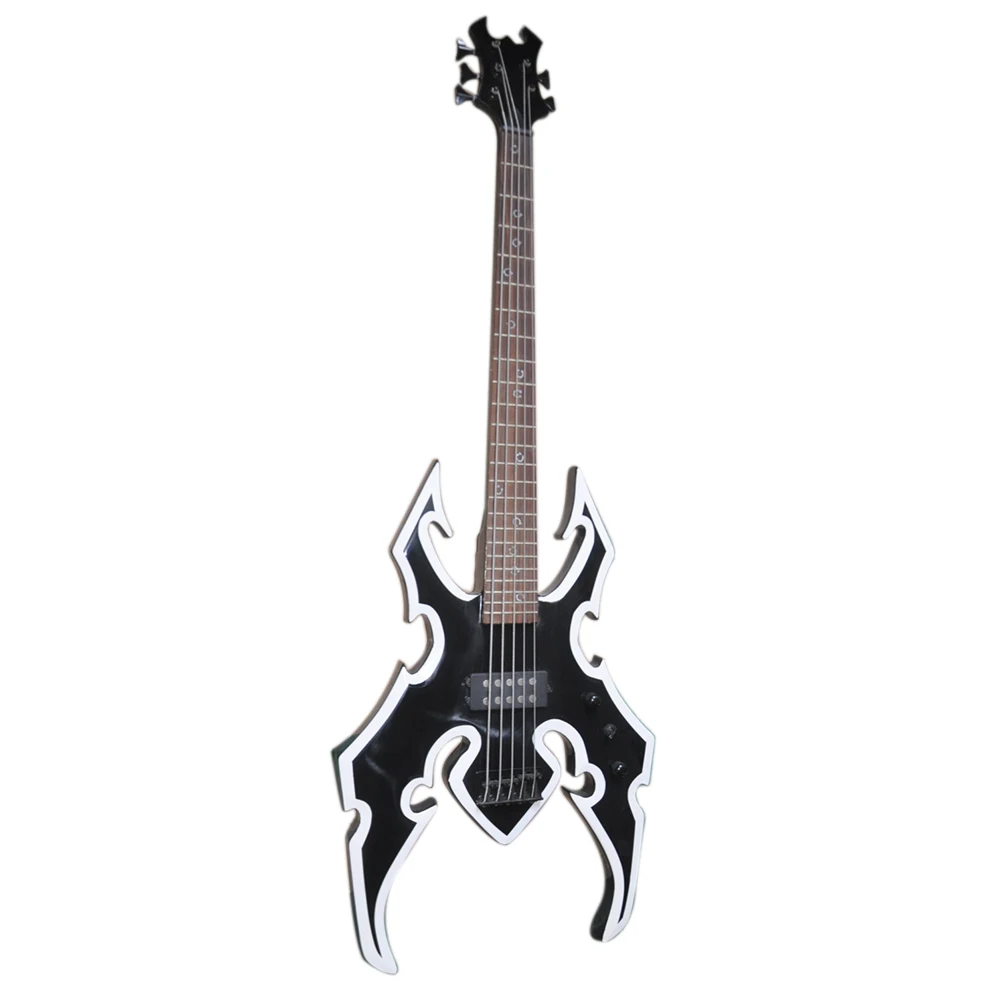 Flyoung Special Custom Black 5 Strings Electric Bass Guitar with Rosewood Fretboard 24 Frets