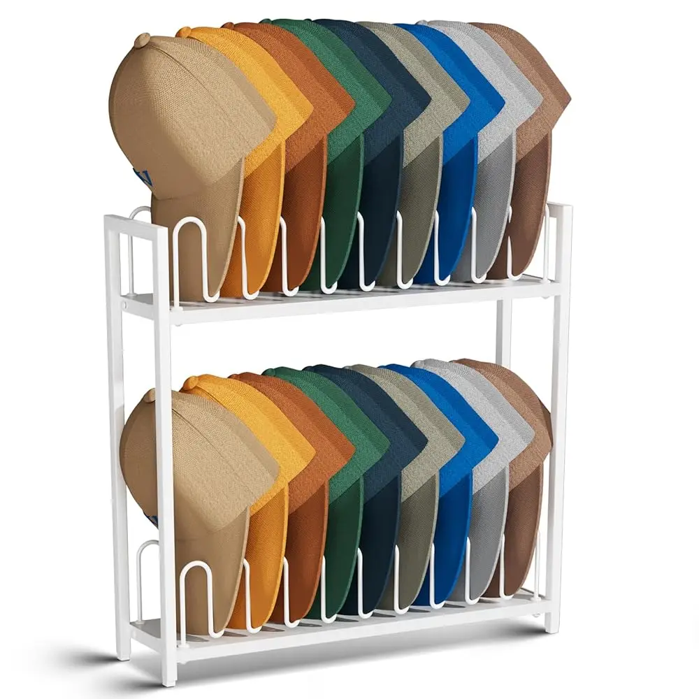 

Двухуровневый органайзер для бейсболок, вместимость 18 штук, черная деревянно-металлическая подставка для головных уборов, простая сборка, Cap Ho