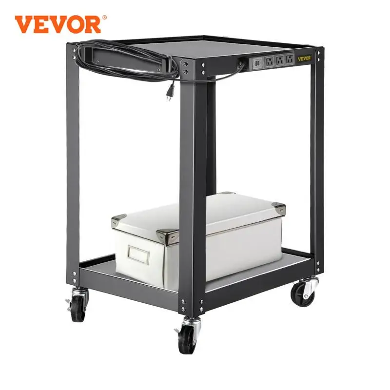 VEVOR AV Cart 26Inch Height Media Cart w/ Power Strip Presentation Cart w/ Shelves Casters Locking Brakes for Offices and School