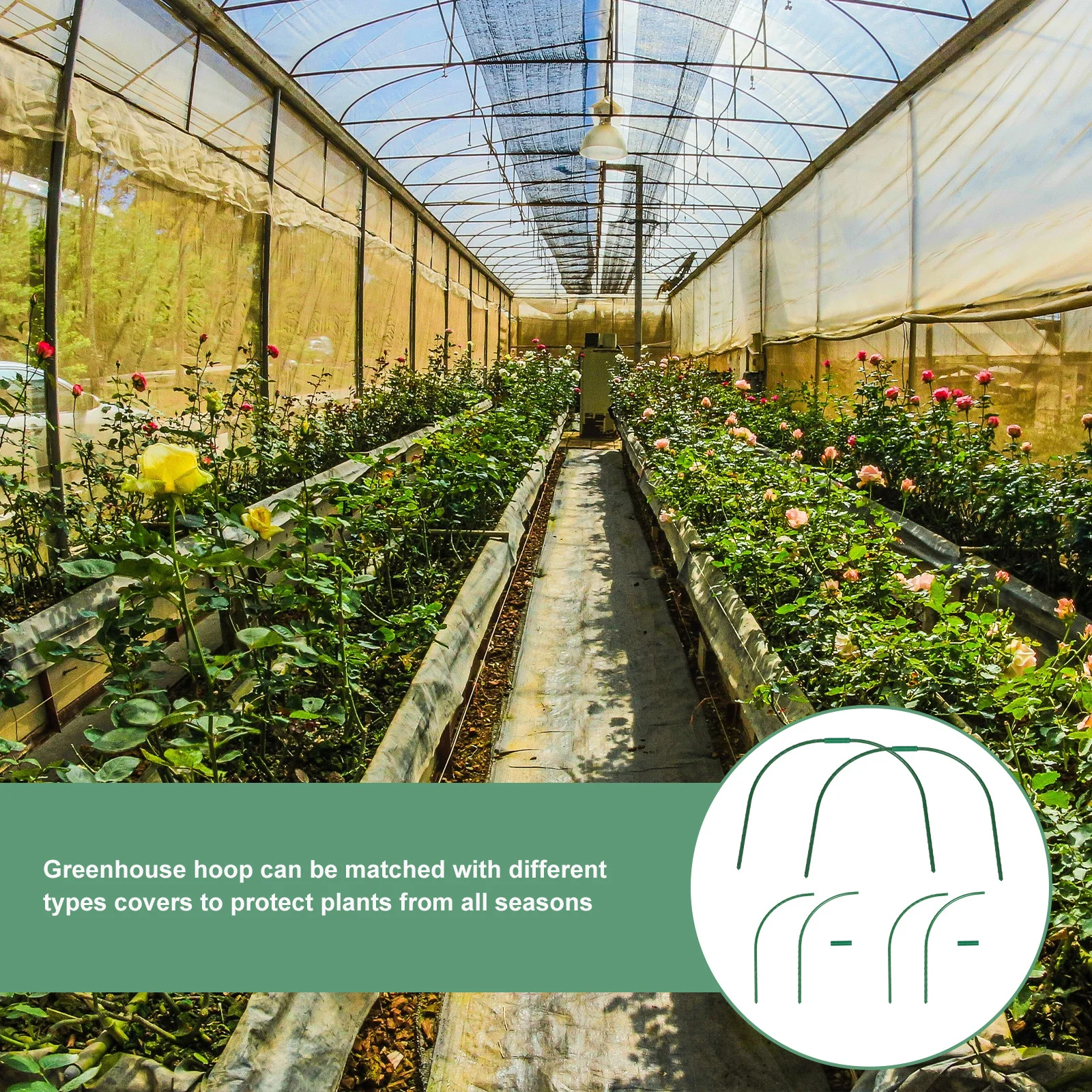 

4 set Greenhouse Hoops For Raised Beds Rust-Proof Arched Garden Tunnel Support All-Season Plant Cover Rack Gardening Supplies