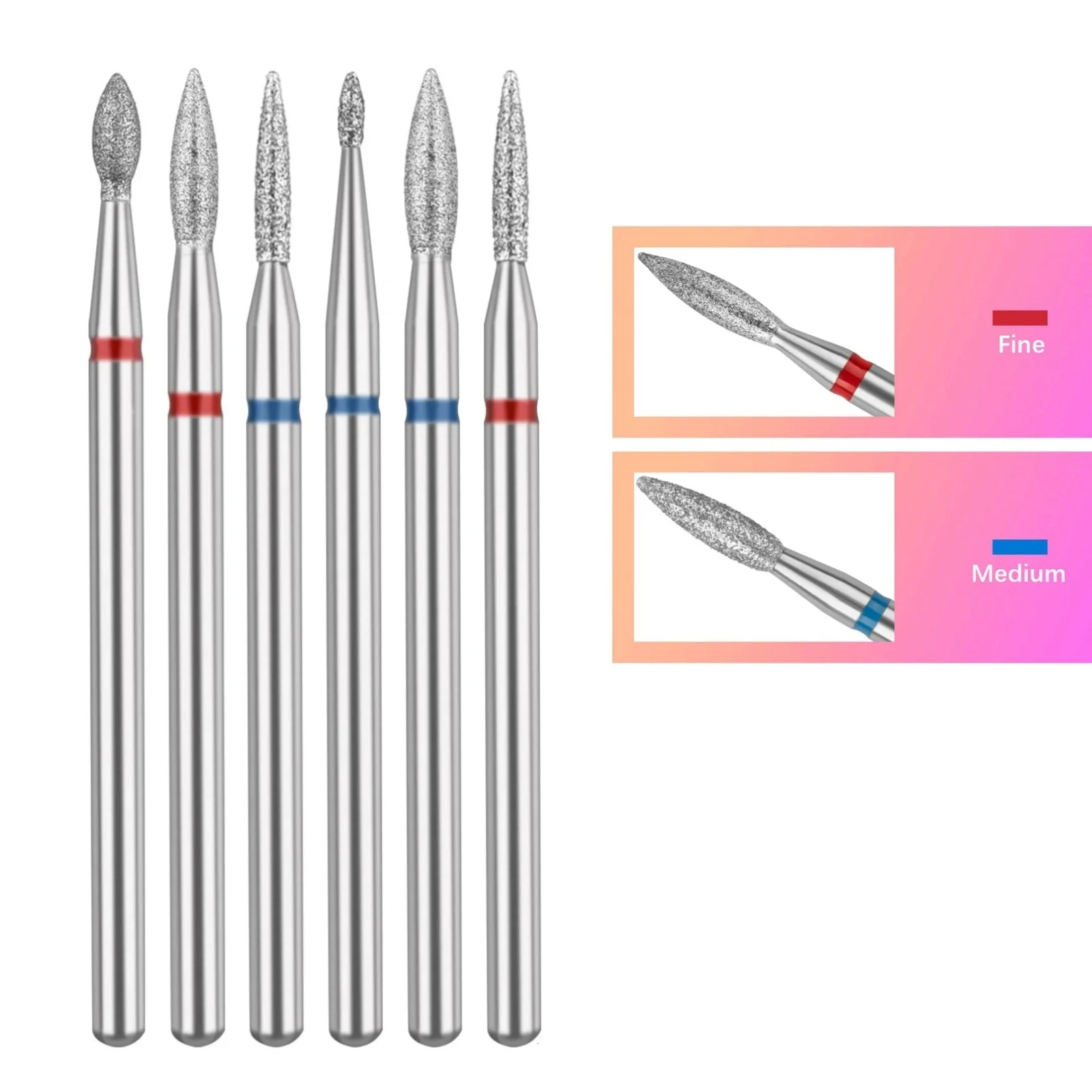 

Nail Drill Bits Flame Shape Diamond Cuticle Clean Bits, 3/32 Shank Dry Manicure Drill Bits for Home Salon Use