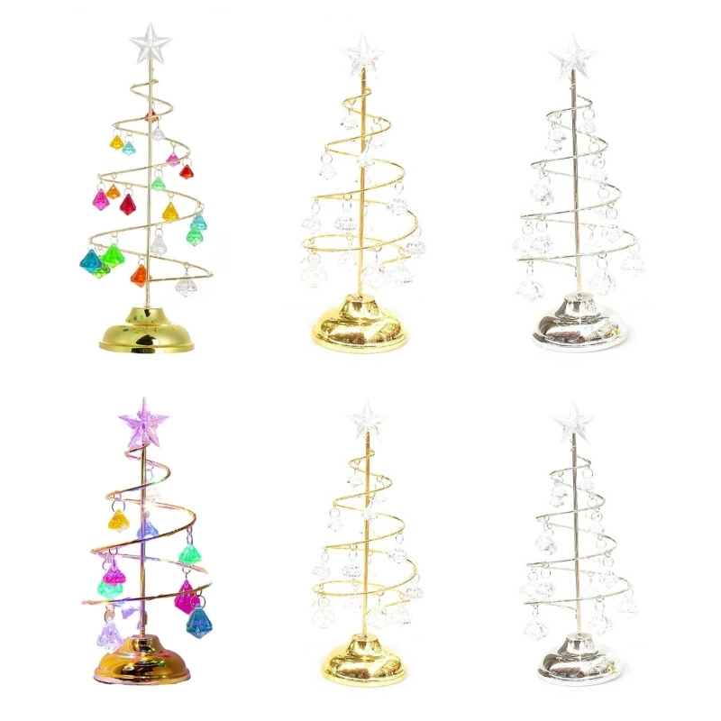 

Crystal Star Iron Christmas Tree with LED Light Small XmasTree Table Lamp Christmas Decorations for Home Party New Year