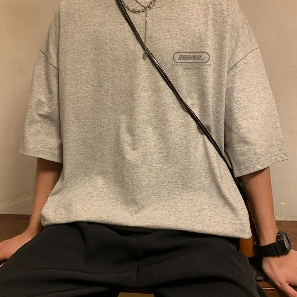 

Pure cotton summer new Hong Kong style t-shirt men's short-sleeved trendy brand ins letter printing pure cotton loose top