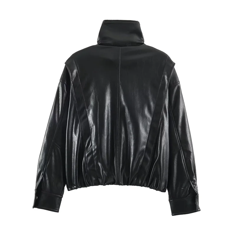 Guobioziy 2026 Fall/Winter New Women's Jacket Black Long-Sleeve Biker Faux Leather Loose Jacket Parka Stylish and Trendy