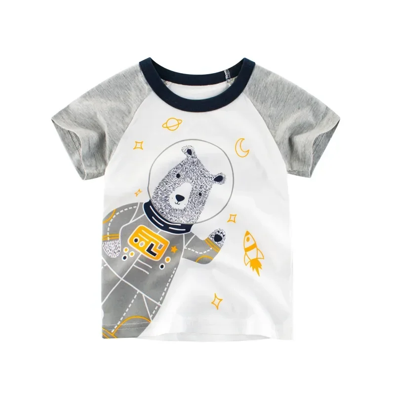 Camisa de algodão para menino e menina, camisa de manga curta com design urso dos desenhos animados, top casual para crianças de 2 a 10 anos, venda