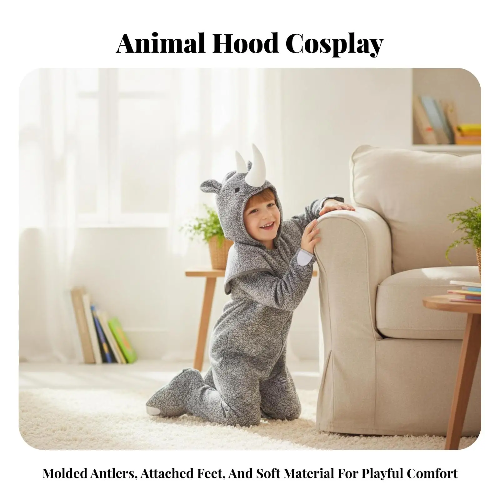 Rhino Costume Suit Comfortable Animal Onesie Soft for Dress-up, Kids