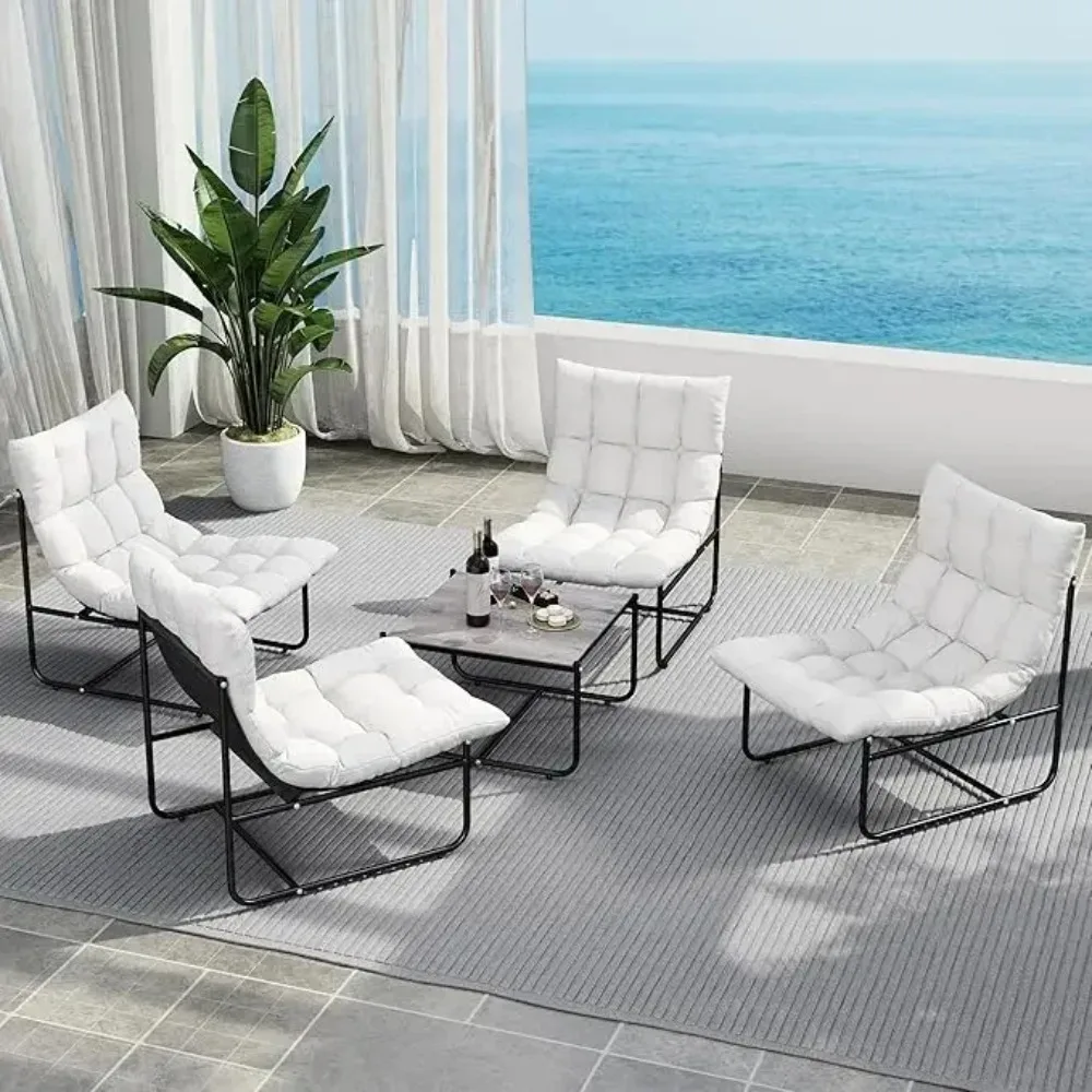 

5 Piece Patio Furniture Set, Comfy Cushions Patio Conversation Set, All Weather Metal Bistro Furniture Set