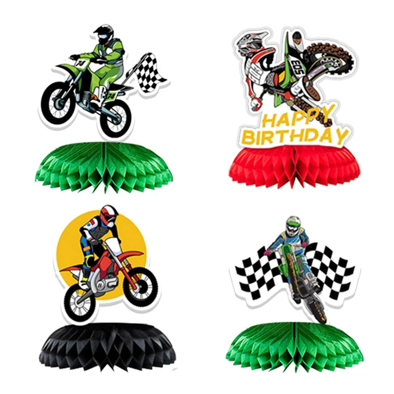 9 PCS Motorcycle Birthday Decorations Honeycomb Centerpieces Table Toppers For Kids Birthday Party Supplies