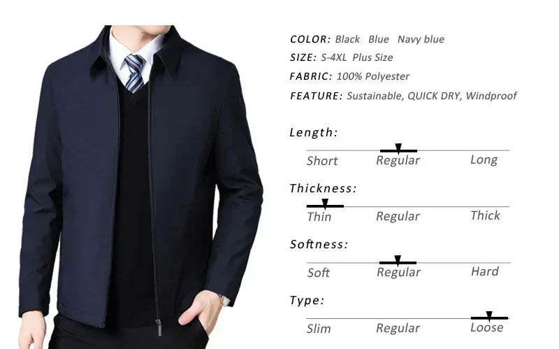 Chaqueta de negocios para hombre, abrigos casuales, cuello vuelto, cremallera, Simple, ancianos de mediana edad, ropa de papá, prendas de vestir exteriores de oficina, moda