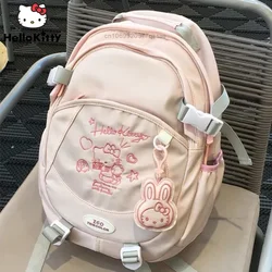 Sanrio mochilas con patrón bordado de Hello Kitty, mochilas escolares de alta estética, mochila grande para estudiantes universitarios con dibujos animados, Y2k