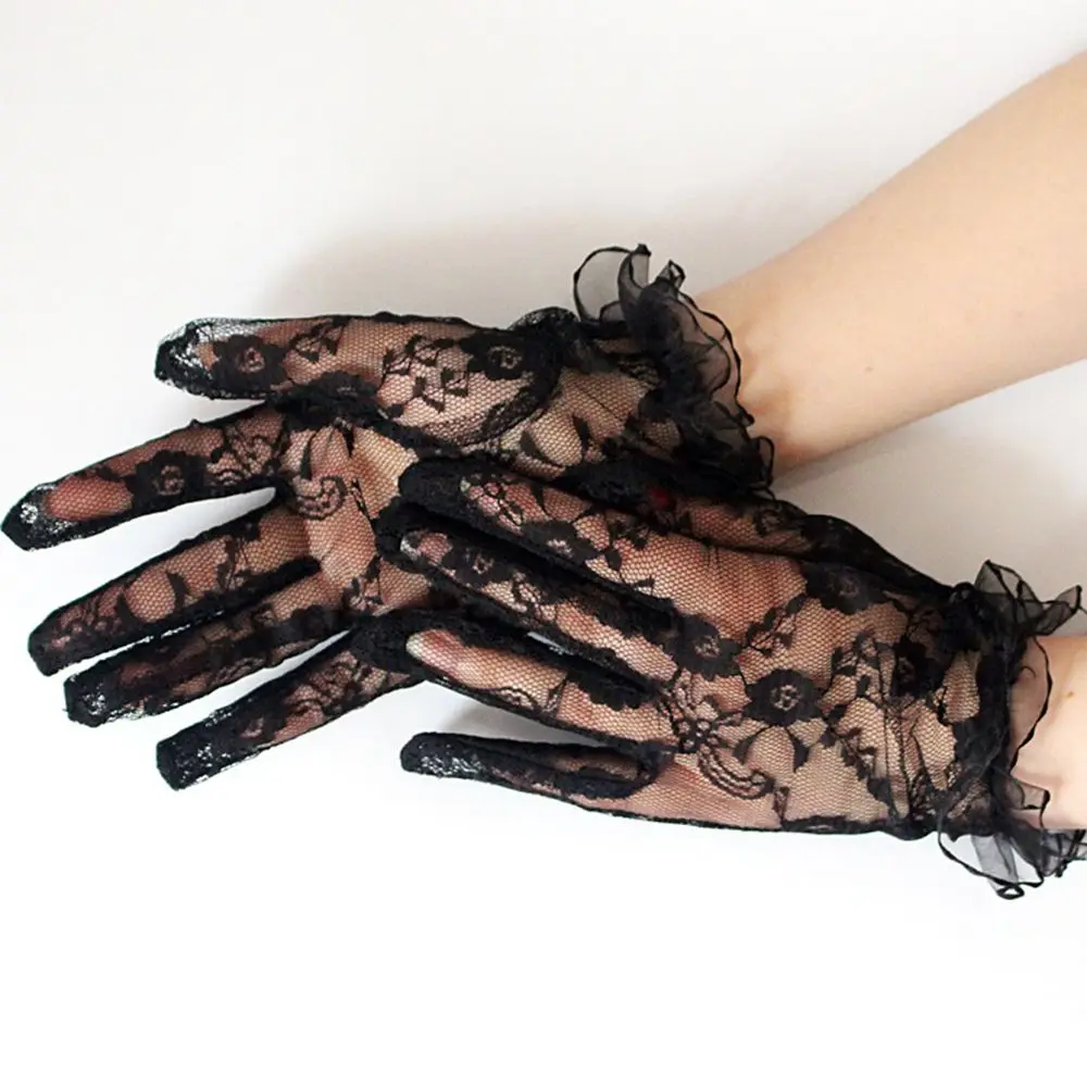 Riding Fashion Floral Side Sun protection Driving Gloves Breathable Lace Short Gloves Lace Gloves Mittens Women Gloves