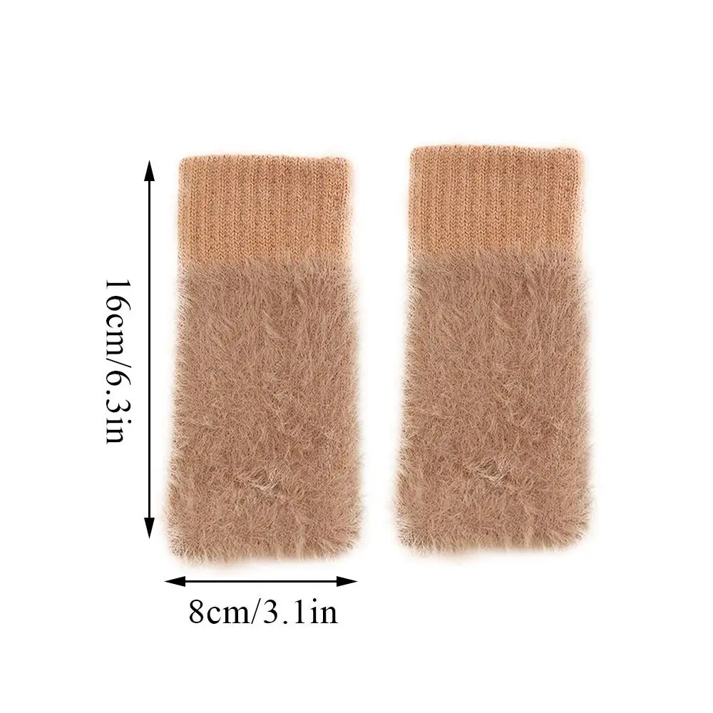 Норковые флисовые мягкие зимние перчатки с половиной пальца, женские чистые белые плюшевые вязаные перчатки без пальцев, корейские варежки на запястье, грелки для рук, хит продаж