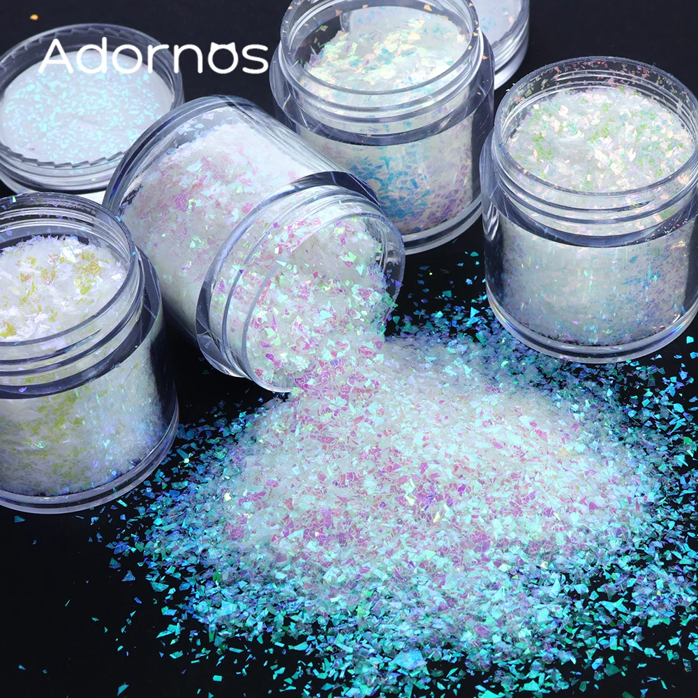 1Bottle White Iridescent Glitter Flakes Nail Art Decoration AB Mermaid Fragments Aurora Sequins For Nail Design Irregular Flakes