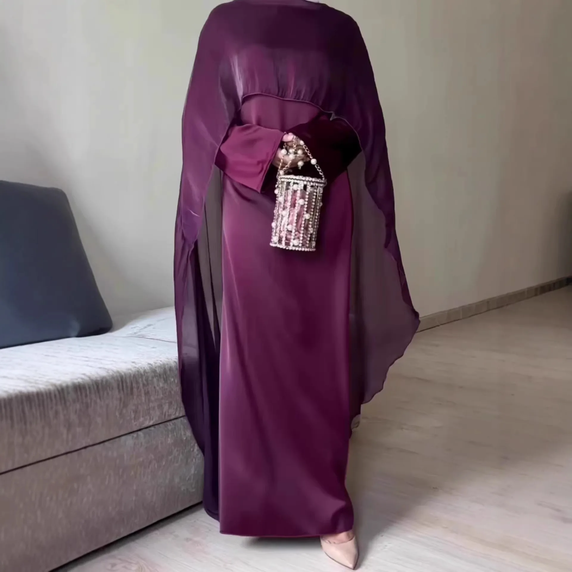 

2026 Spring New Minimalist High-end Slim-fit Long-sleeve Long Dress Gown Robe Abaya Ramadan Dubai Luxury Islam Elegant