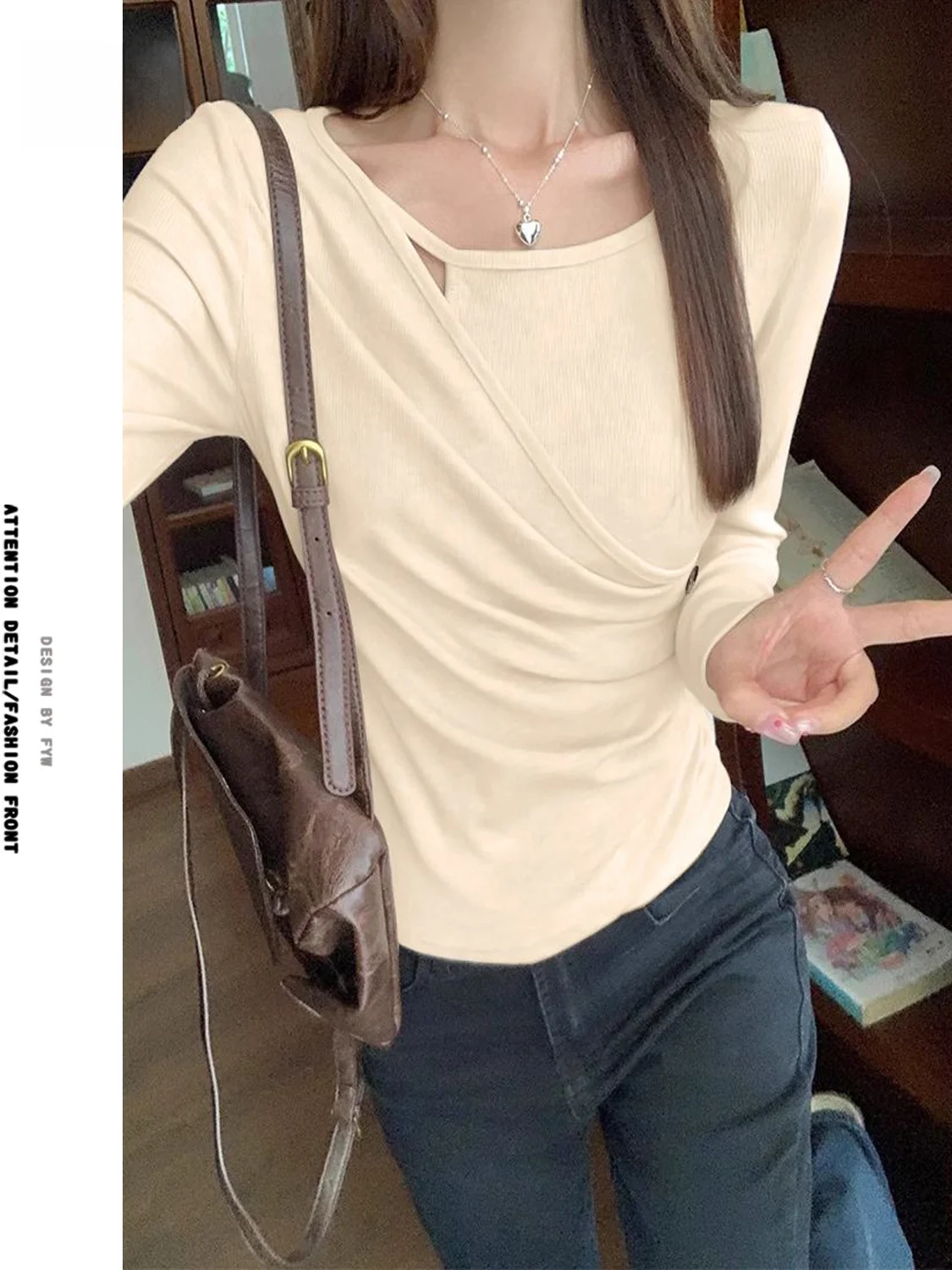 T-shirt da donna in cotone modale Princ Sle Long Sve Strato base irt Abbigliamento interno Top asimmetrico leggero di lusso