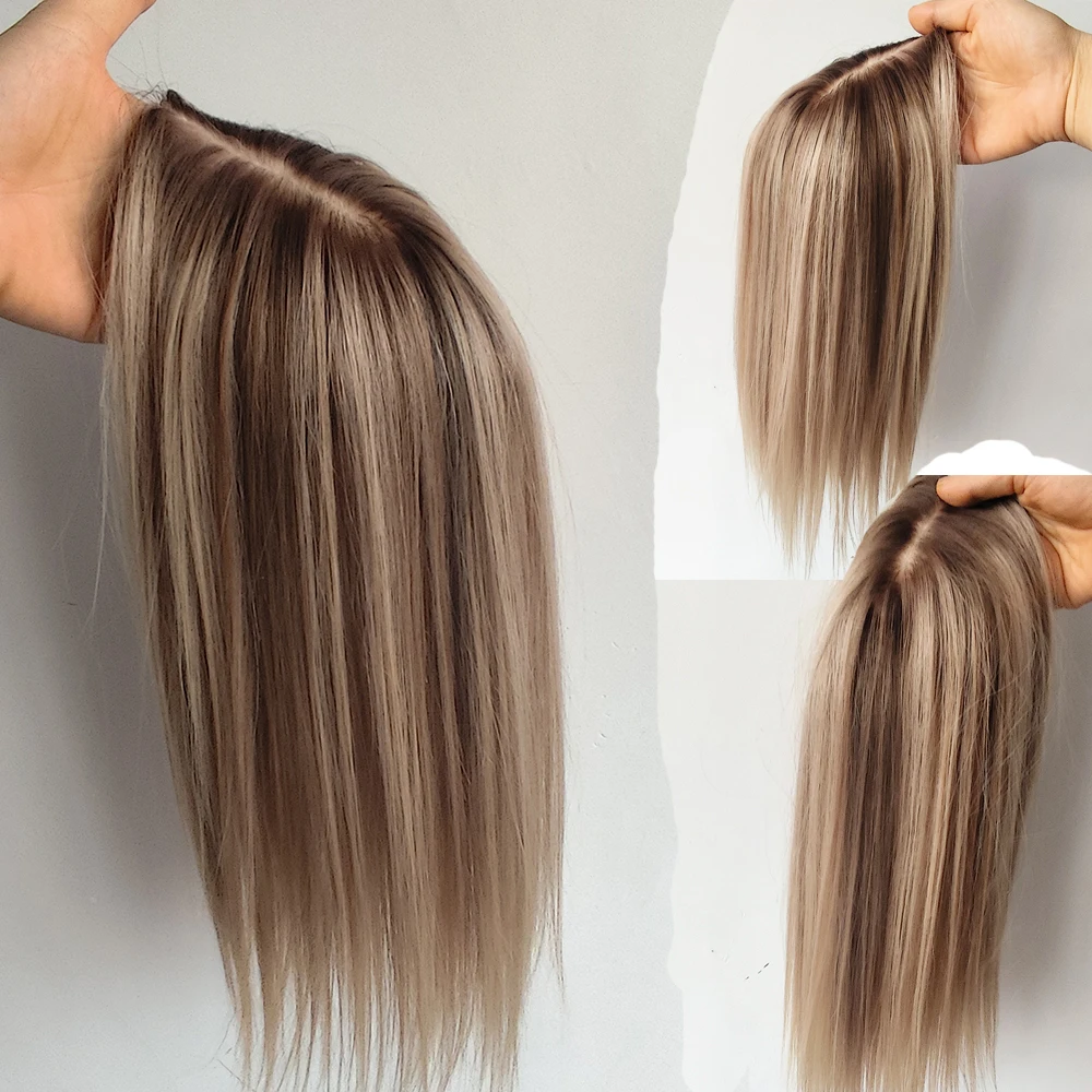 Ash Blonde Balayage 100% Human Hair Wig Dark Rooted Straight Lace Frontal Natural Hairline Breathable Daily Wear for Women wigs