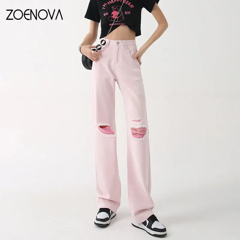 ZOENOVA 2023 Nieuwe Chic Casual Street Hot Girl Sweetheart Fashion Candy Color Wear Con Pantalones Rectos De Pierna Ancha Ras soi