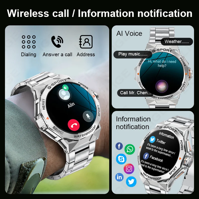 LIGE 1.43 inch Smart Watch Men AMOLED Screen 400mAh Large Battery Bluetooth Call Smart Bracelet Blood Pressure Sports Smartwatch