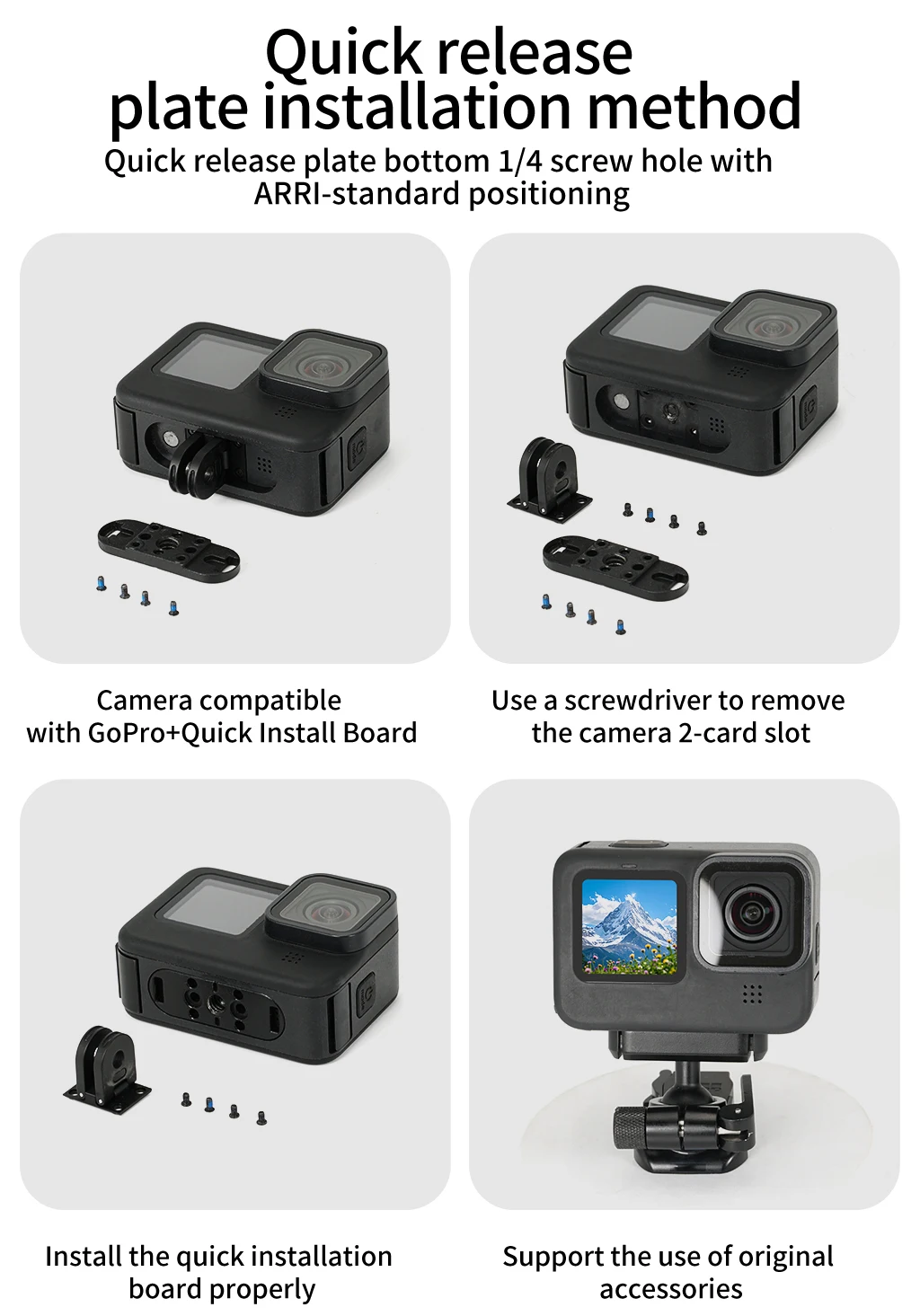 Schnellverschluss-Basisklemme mit M5-Rändelschraube für GoPro Hero 13 12 11 10, Ersatzhalterung, N52-Magnet, rutschfest, 1/4 Zoll Stativadapter – Detail 4