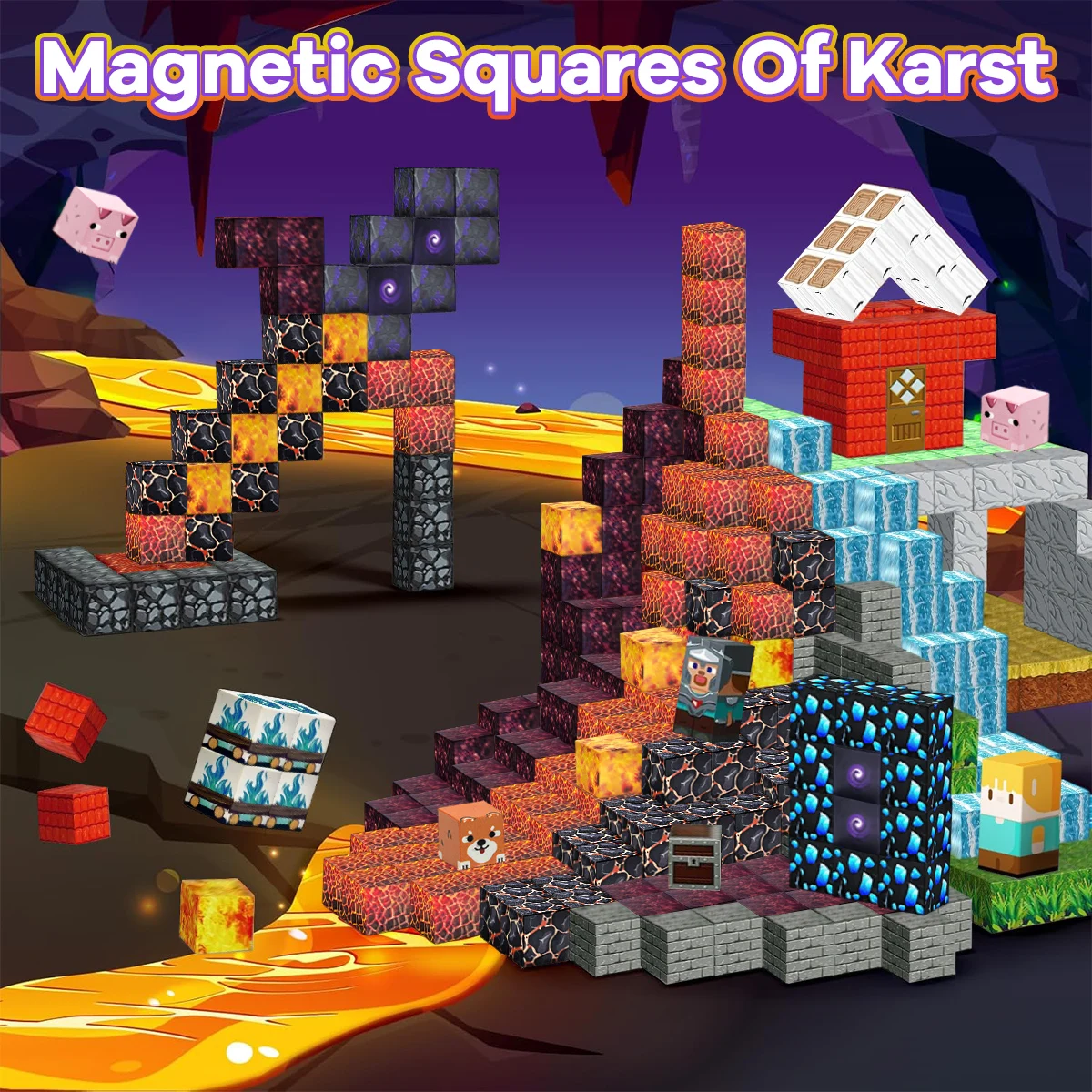 اللبنات المغناطيسية لافا مغامرة للأطفال بنين بنات الذين تتراوح أعمارهم بين 3 + مجموعة مكعبات مغناطيسية لعبة مونتيسوري الحسية الجذعية